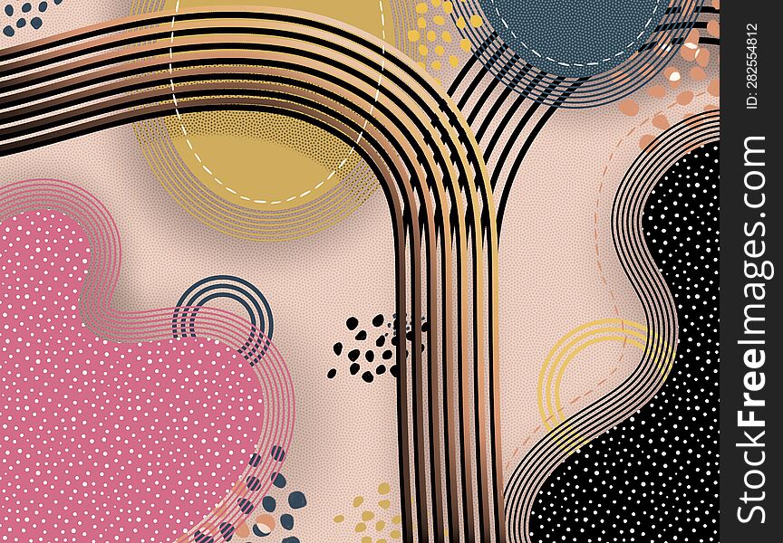 Abstract Background On Pastel Colors With Dots And Line, Magenta, Yellow, Black