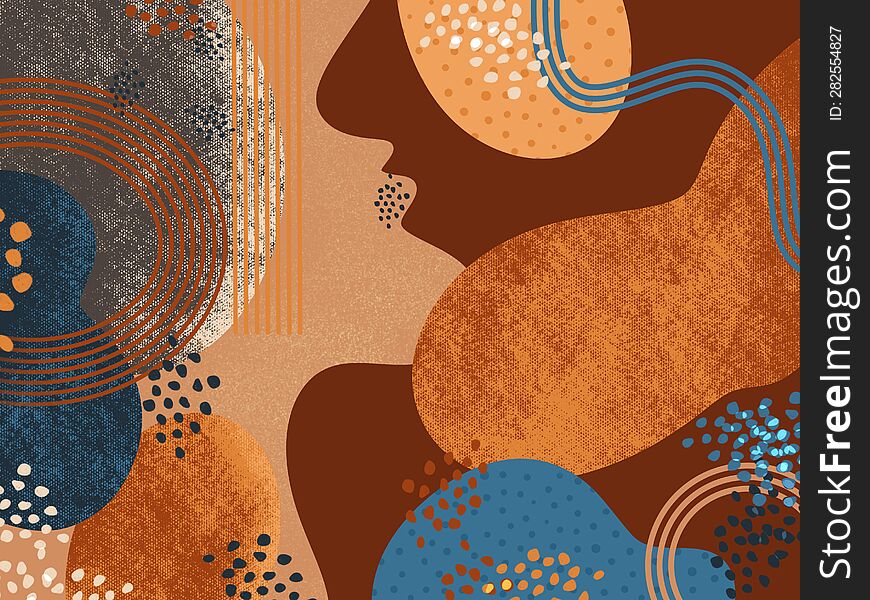 Abstract  face background on grange colors with dots and line