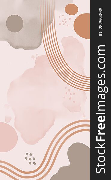 Watercolor Abstract Background On Pastel Colors With Dots And Line