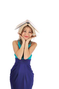 Young Woman With Glasses And Book Prepare For The Session. Isolated On White Royalty Free Stock Images Young Woman With Glasses And Book Prepare For The Session. Isolated On White Royalty Free Stock Images