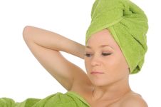 Spa Girl. Beautiful Young Woman After Bath With Green Towel. Isolated On White Stock Photos