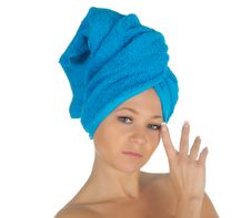 Spa Girl. Beautiful Young Woman After Bath With Blue Towel. Isolated On White Stock Photo