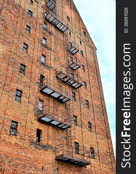 Fire escape at an industrial building in the port of Magdeburg