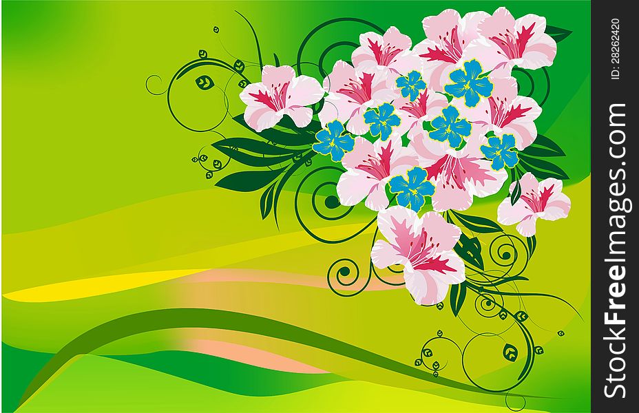 Spring background with pink and blue flowers. Spring background with pink and blue flowers