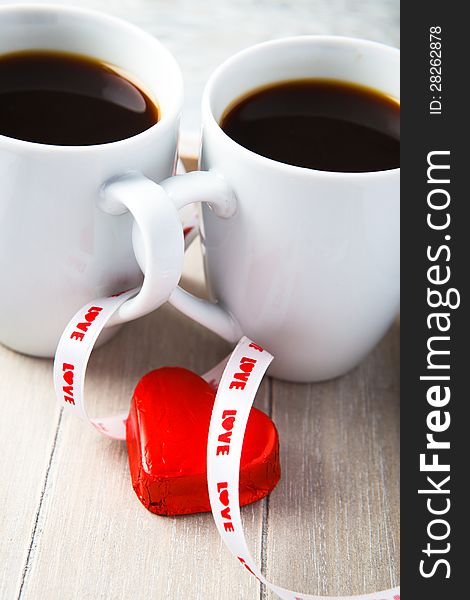 Valentine coffee cups with heart