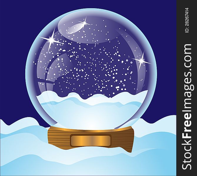 illustration of glass christmas ball of standing on to snow