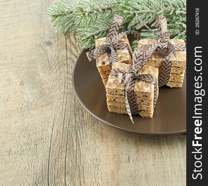 Christmas homemade cookies with decoration on wooden table. Christmas homemade cookies with decoration on wooden table.