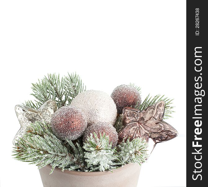 Christmas star and ball.
Christmas decoration on the white background.