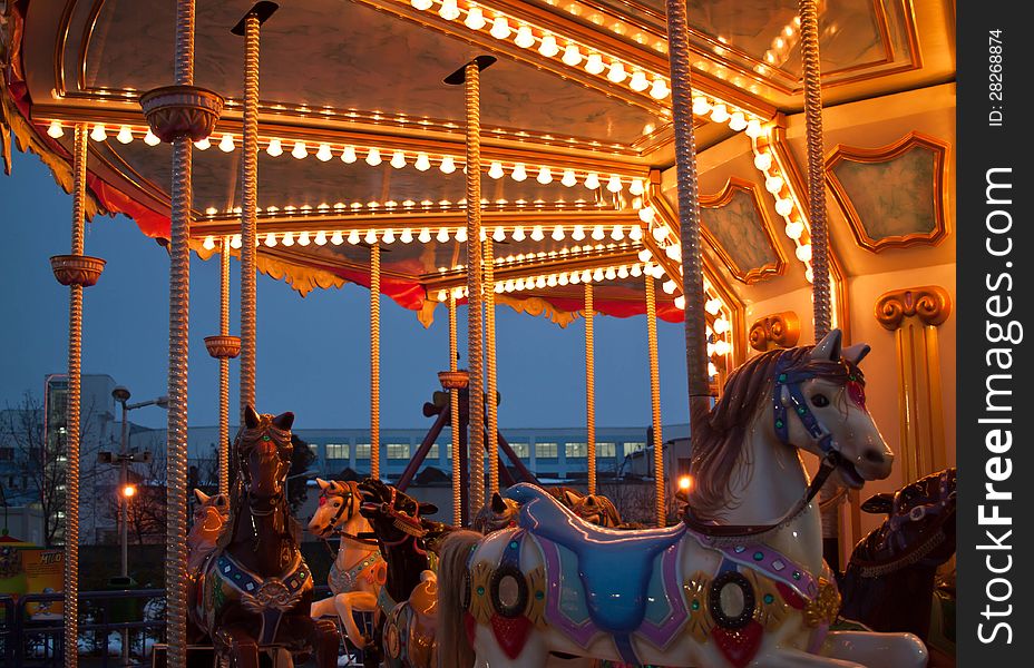 Carousel in an amusement park in Bucharest.