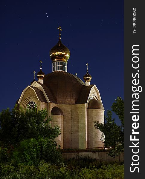 Beautiful and mysterious church on the starry sky