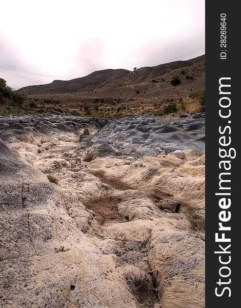 The beauties of Nature: the Simeto's bed on volcanic rocks. The beauties of Nature: the Simeto's bed on volcanic rocks