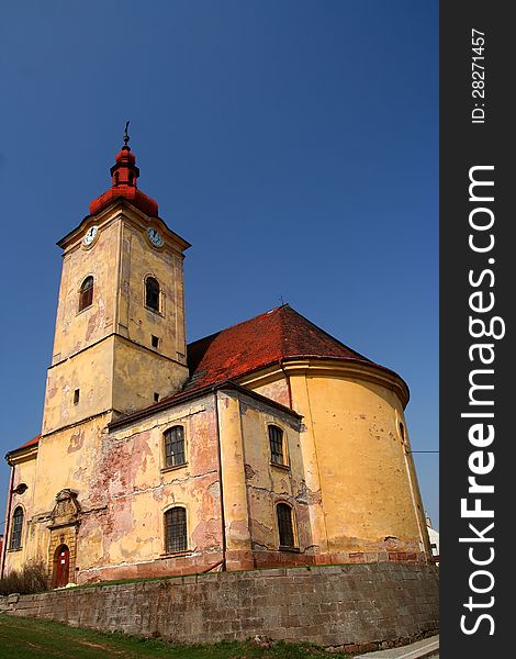 Old neglected church in a small town in Czech Republic