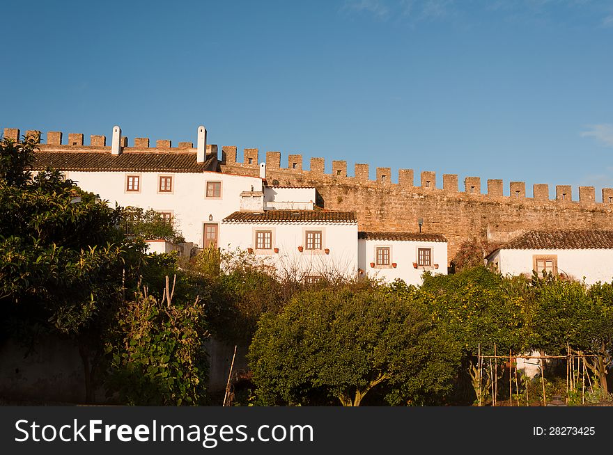 Old beautiful houses in medieval city of Obidos, Portugal