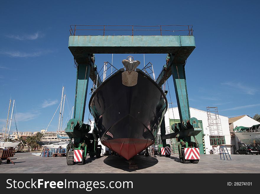 Spanish coastguard ship carried by travelift. Spanish coastguard ship carried by travelift