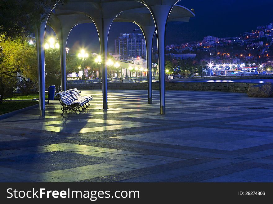 Night City Lights. Embankment in Yalta, Crimea