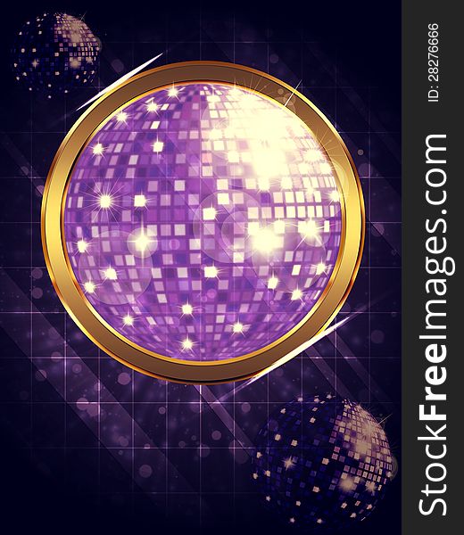 Illustration of abstract music background with disco ball.