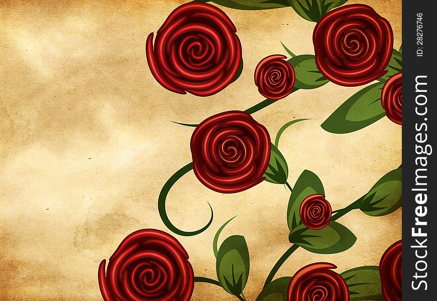 Illustration of abstract red roses on vintage grunge paper. Illustration of abstract red roses on vintage grunge paper.