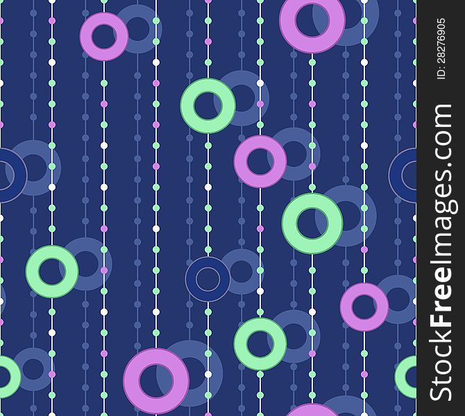 Vector seamless pattern with colorful circles on thread