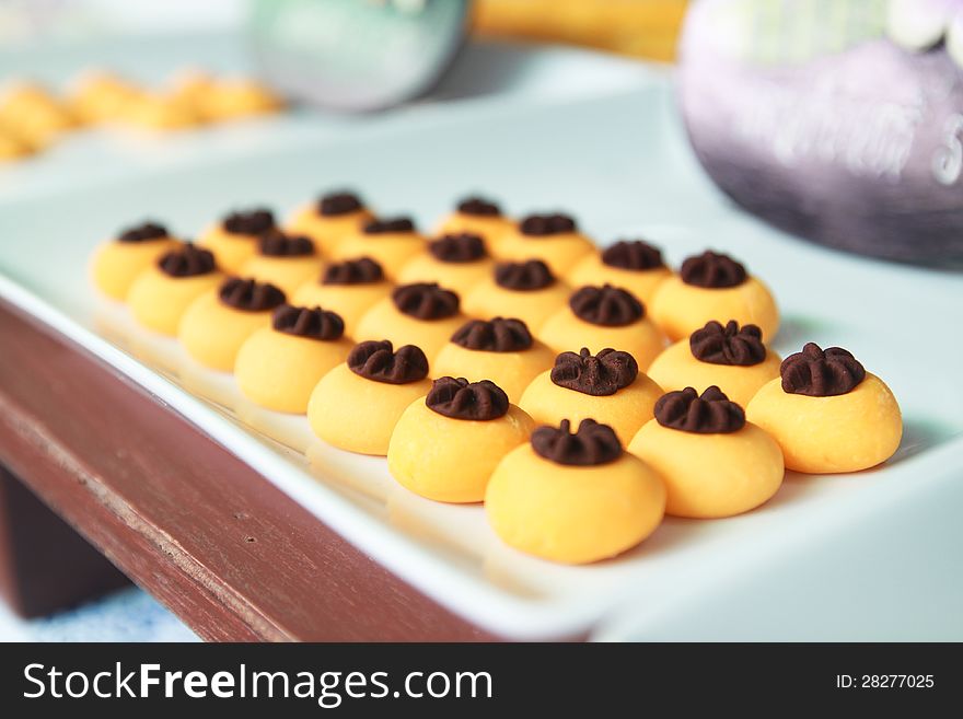 Colorful of traditional thai dessert in fruit style