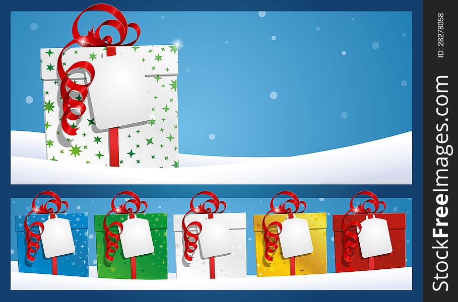 Illustration of a gift-box laying in the snow with tag . Place your text both on the empty space beside the box as well as the blank tag on the gift. Five gift wrap main colours with five stars-decoration colours gives you 25 possible options for your composition. 

Enjoy!!!. Illustration of a gift-box laying in the snow with tag . Place your text both on the empty space beside the box as well as the blank tag on the gift. Five gift wrap main colours with five stars-decoration colours gives you 25 possible options for your composition. 

Enjoy!!!