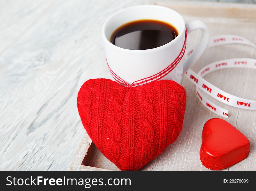 Romantic morning valentine greetings - coffee and sweet heart