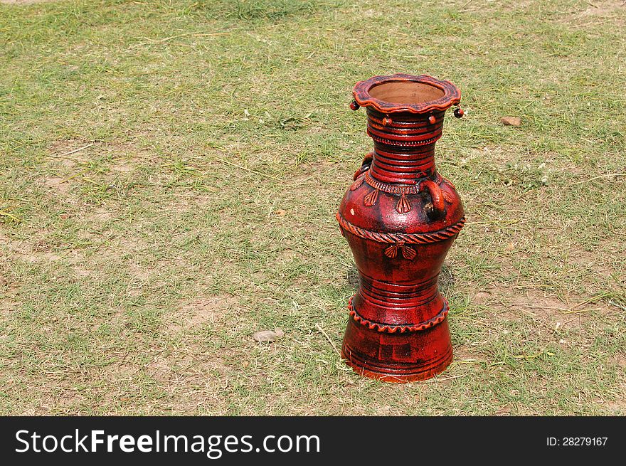 Terracotta vase on display for sale at an indian market