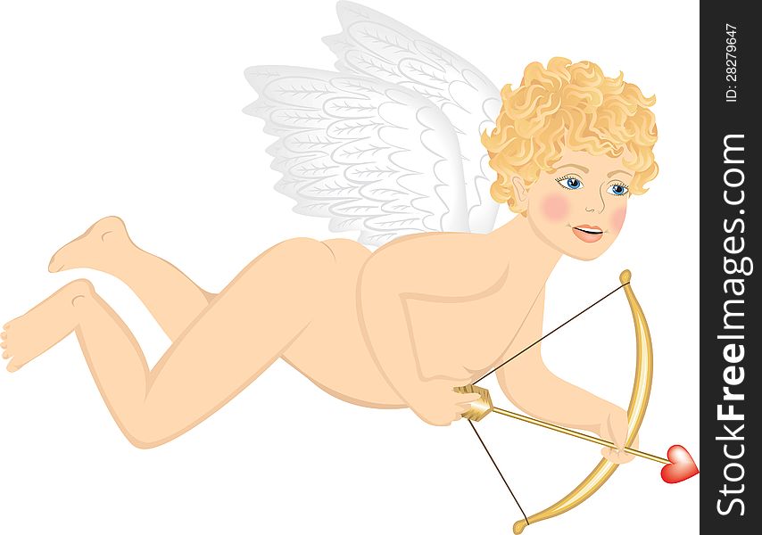 Cupid with bow and arrow shaped heart