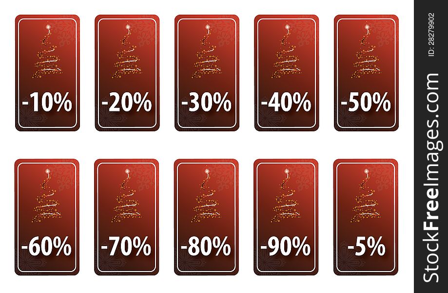 A Red, Christmas themed sales, discount tags, vector image. A Red, Christmas themed sales, discount tags, vector image.