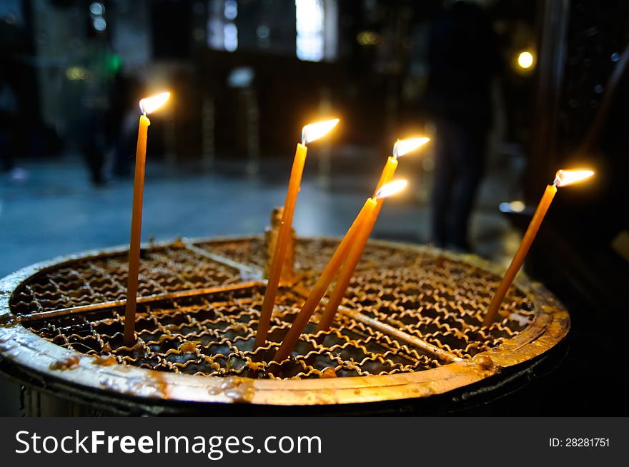 Candles in the Church of the Nativity, Bethlehem