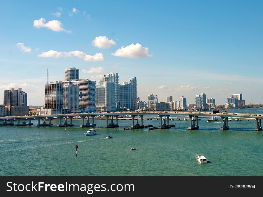 Scenic View On Miami Port And Bridge