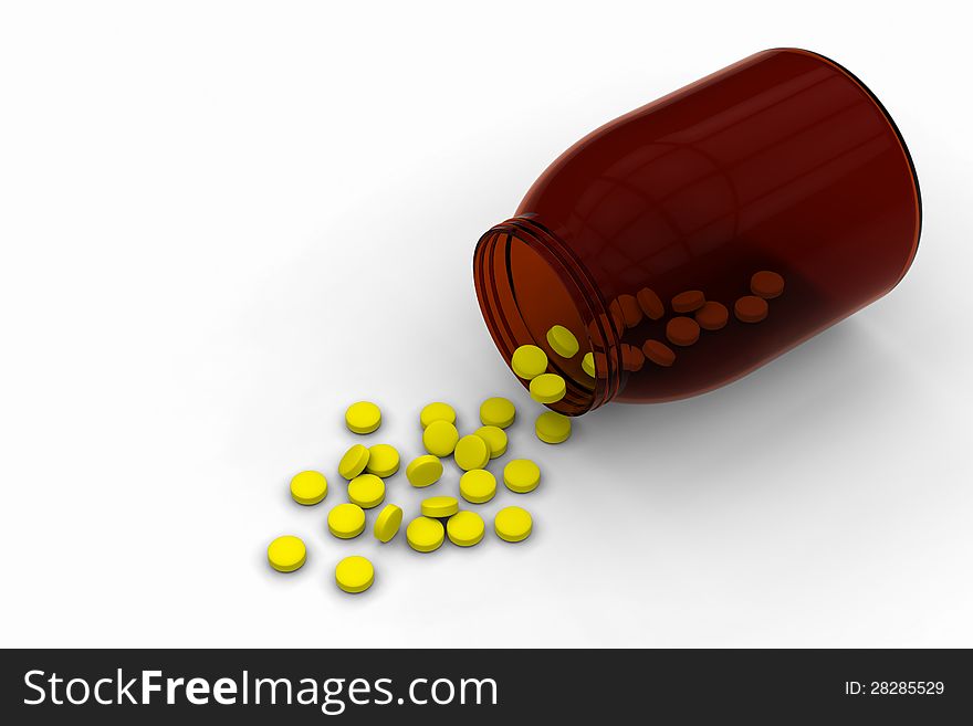 Yellow Pills Spilled From A Bottle