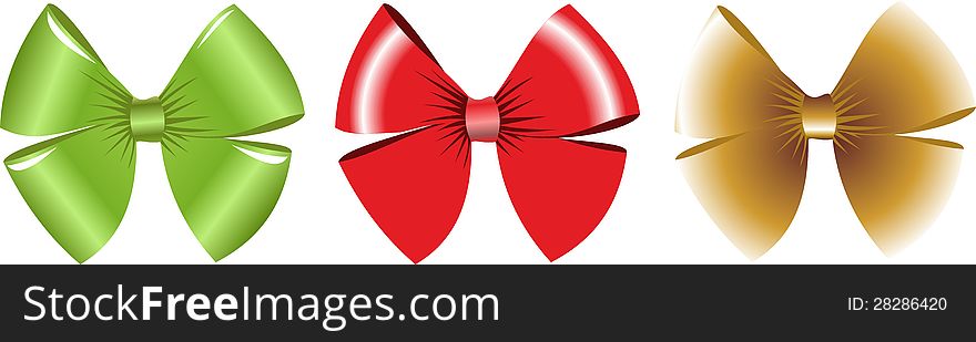 Illustration of a green, red, gold bow on a white background. Illustration of a green, red, gold bow on a white background.