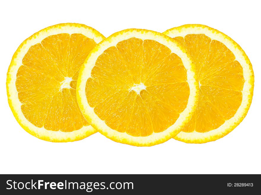 Slice of orange isolated on white background