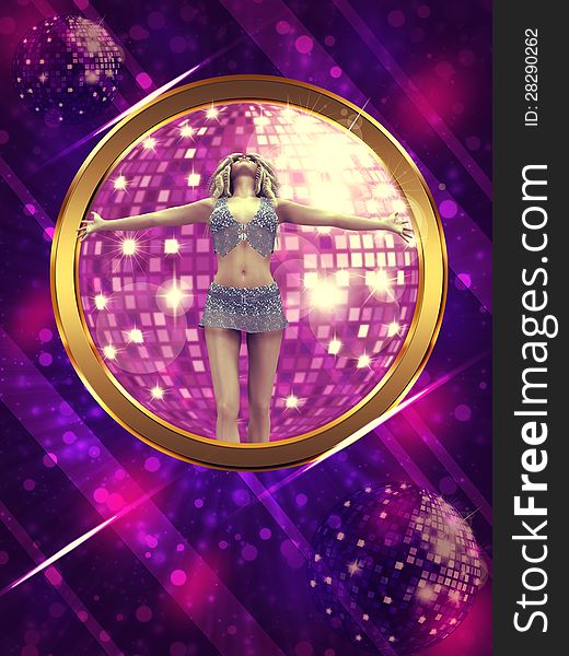 Illustration of party banner, flyer or poster with a girl on shiny background. Illustration of party banner, flyer or poster with a girl on shiny background.