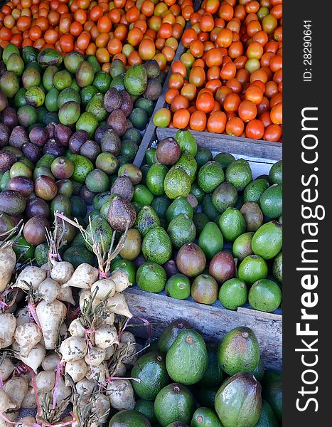 Fresh Fruit Display On Traditional Market