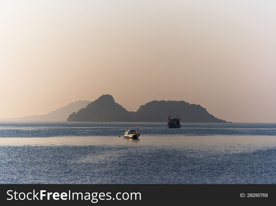 Ban Chong Samae San. Two ships on the background of Islands. Ban Chong Samae San. Two ships on the background of Islands.