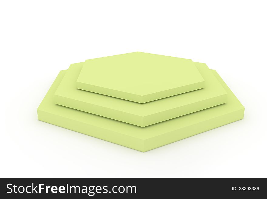 3d Empty green hexagon podium on white background. 3d Empty green hexagon podium on white background.