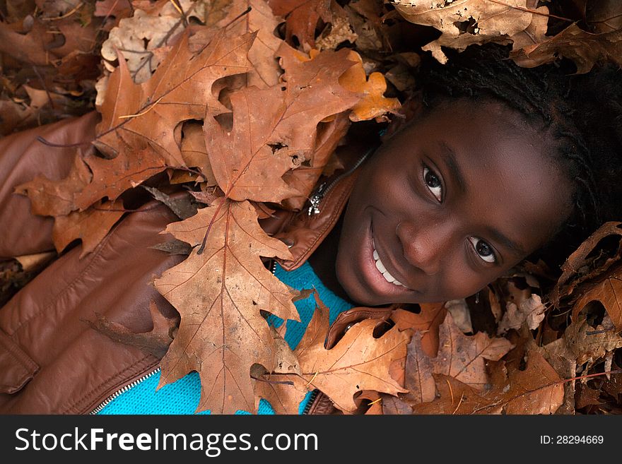 Girl and leafs