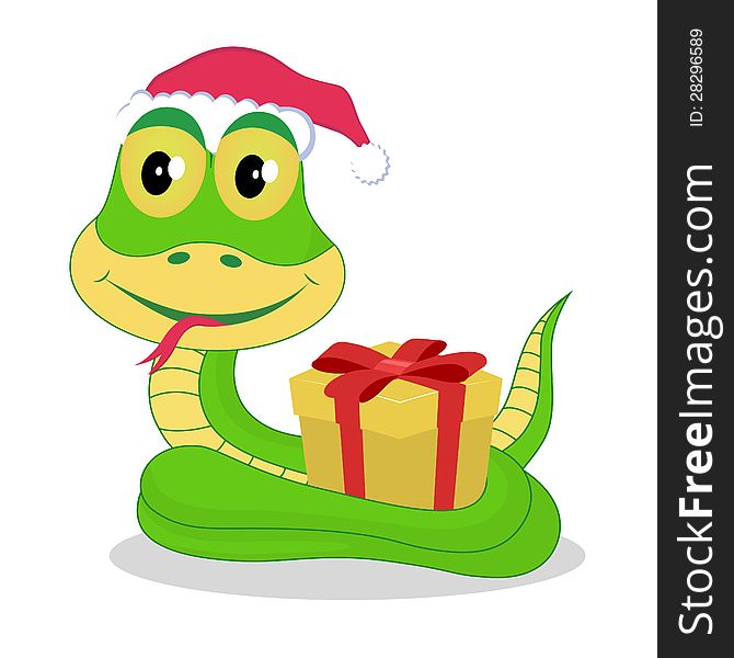 Illustration of green snake with gift. Eps 8. Illustration of green snake with gift. Eps 8