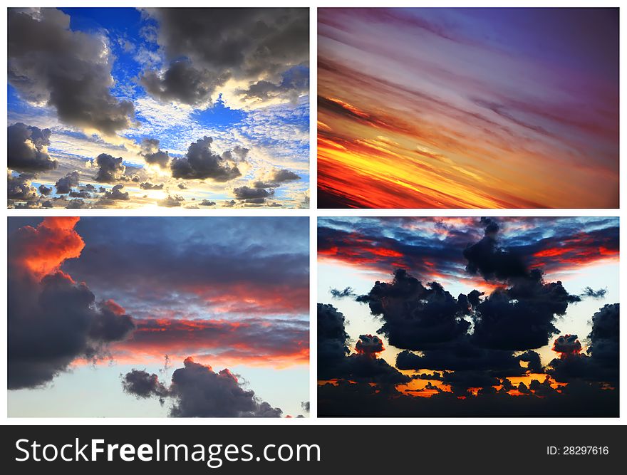 Dramatic color sunset - set of four backgrounds