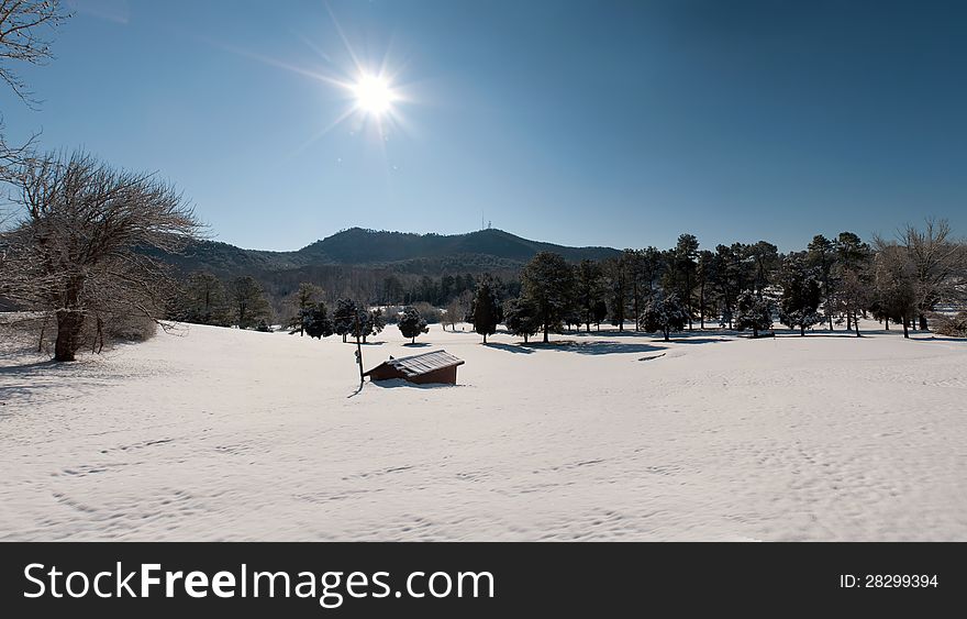 Snow covered mountain landscape