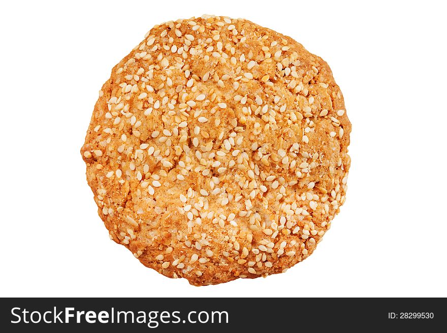 Cookie with sesame seeds, isolated on white