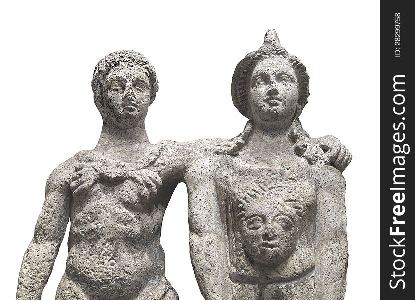 Ancient statue of a couple .