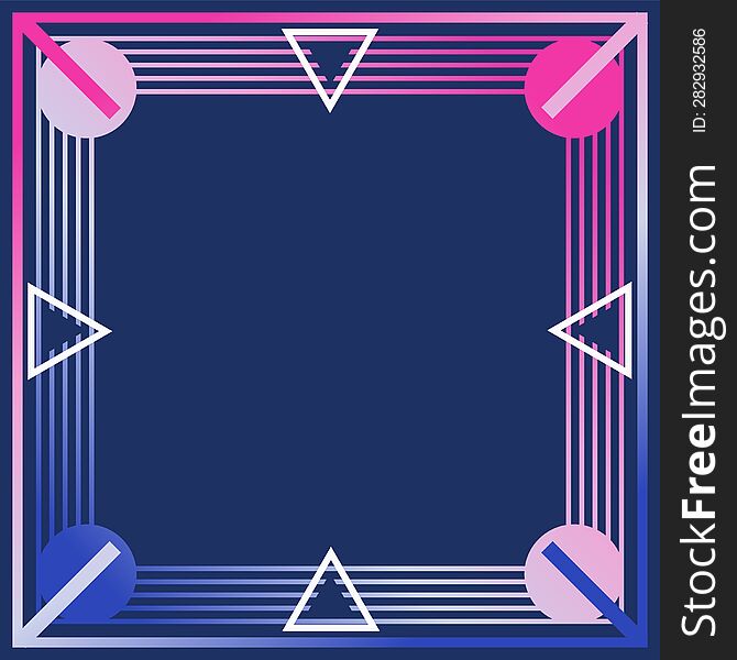 Neon Retro Style Wireframe Boarder Template, Blue and Pink Gradient, Navy Blue Background