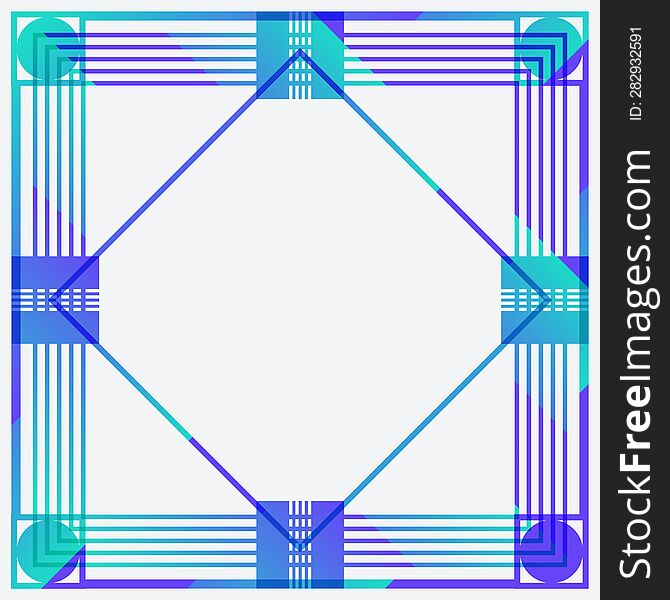 Lines Frame Template Border, White Background with Squared Neon Cyan and Dark Blue Pattern