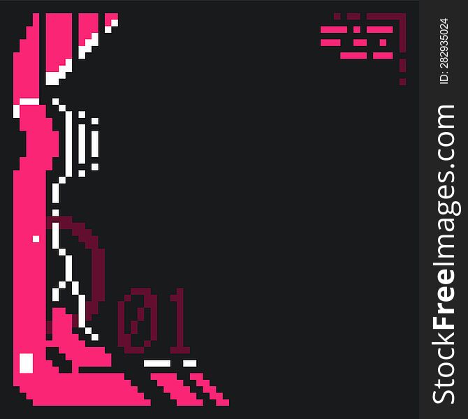 Cyberpunk Styled 8bit Pixelated Interface Border Template Illustration, Magenta