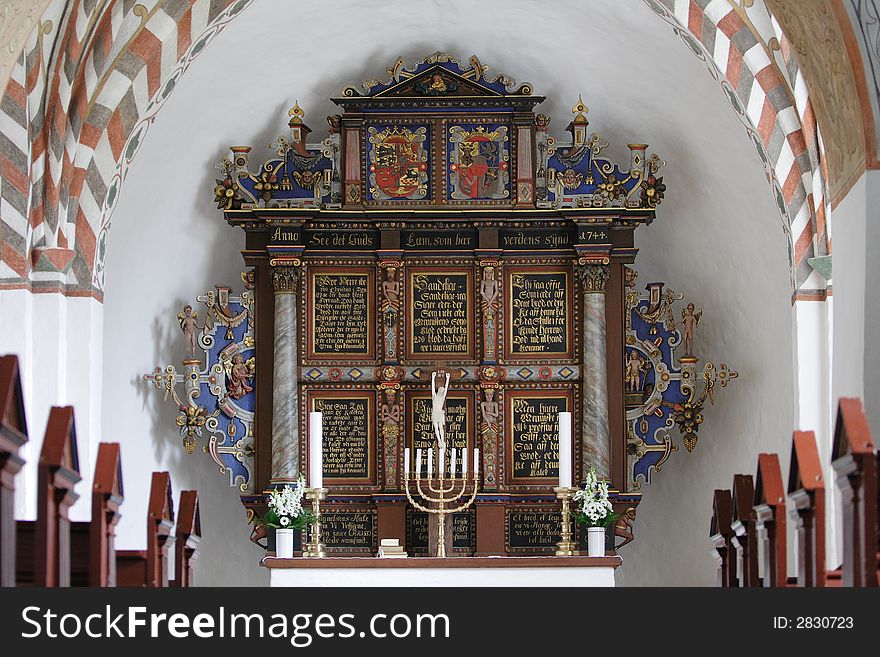 Altar in an ancient danish church