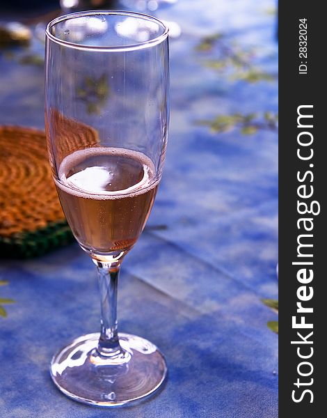 Wine glass on a tablecloth