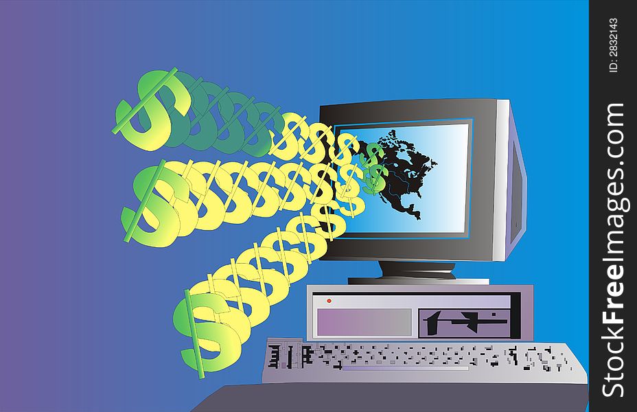 Illustration with personal computer and dollar sign. Illustration with personal computer and dollar sign