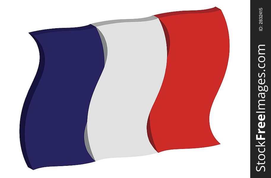 Dancing three dimensional perspective of France's national flag. Dancing three dimensional perspective of France's national flag